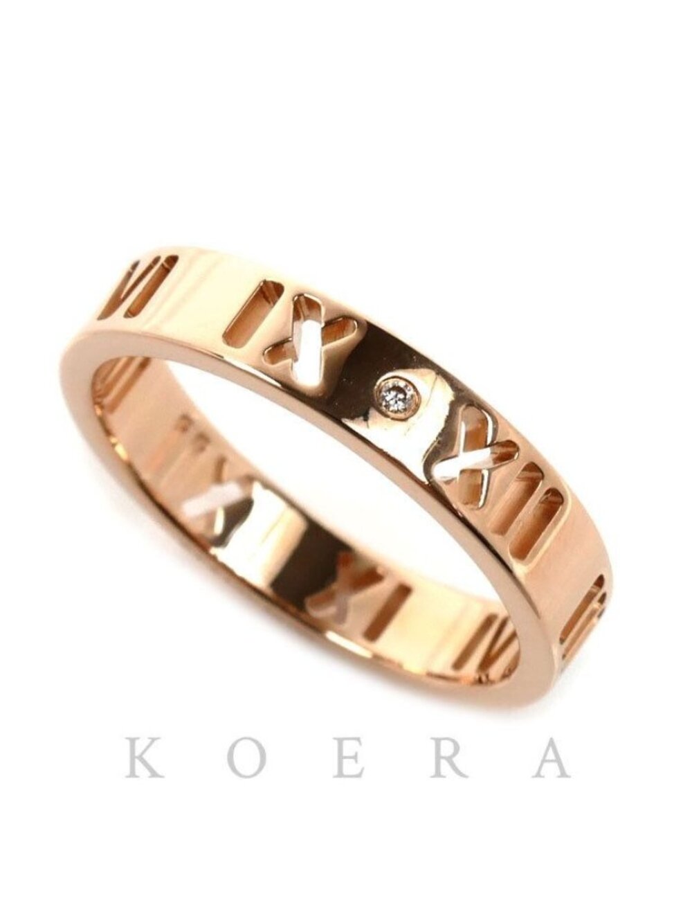 Tiffany & Co 18k Pink Gold Atlas Pierced Narrow Diamond Ring